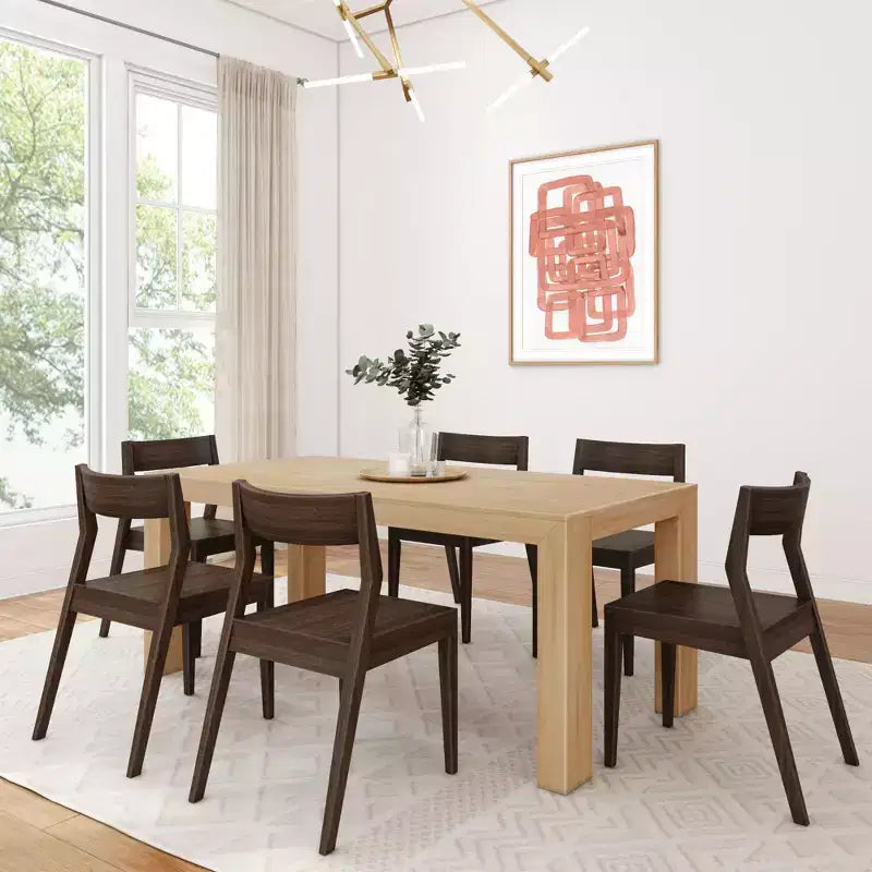 Ensemble Table à Manger Moderne Planche et Poutre 72 en Bois Massif, + 6 Chaises Noyer