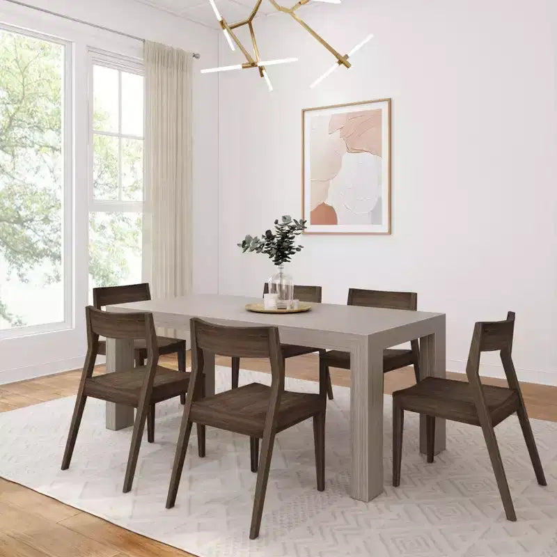 Ensemble Table à Manger Moderne Planche et Poutre 72 en Bois Massif, + 6 Chaises Noyer