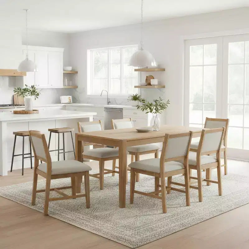 Ensemble de salle à manger 7 pièces Homy Casa avec table en bois et 6 chaises rembourrées, finition naturelle