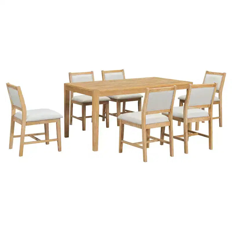 Ensemble de salle à manger 7 pièces Homy Casa avec table en bois et 6 chaises rembourrées, finition naturelle
