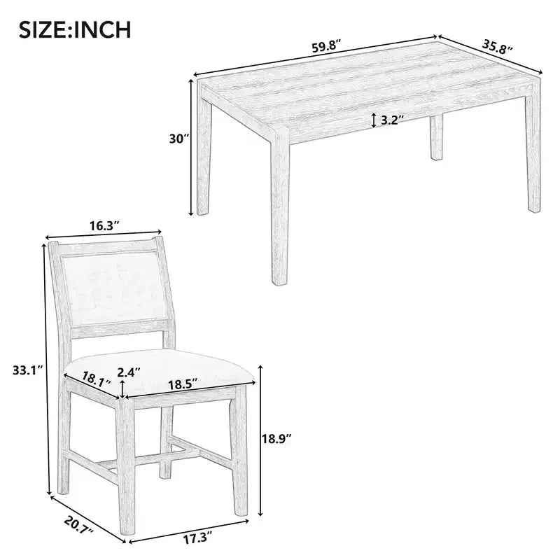 Ensemble de salle à manger 7 pièces Homy Casa avec table en bois et 6 chaises rembourrées, finition naturelle