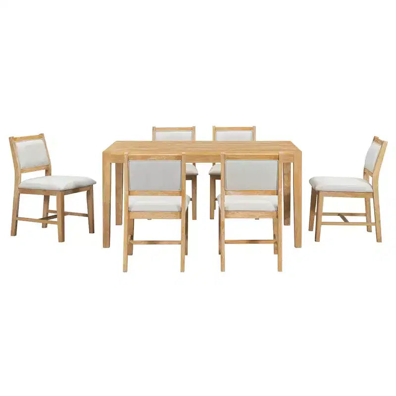 Ensemble de salle à manger 7 pièces Homy Casa avec table en bois et 6 chaises rembourrées, finition naturelle
