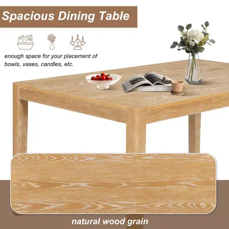 Ensemble de salle à manger 7 pièces Homy Casa avec table en bois et 6 chaises rembourrées, finition naturelle