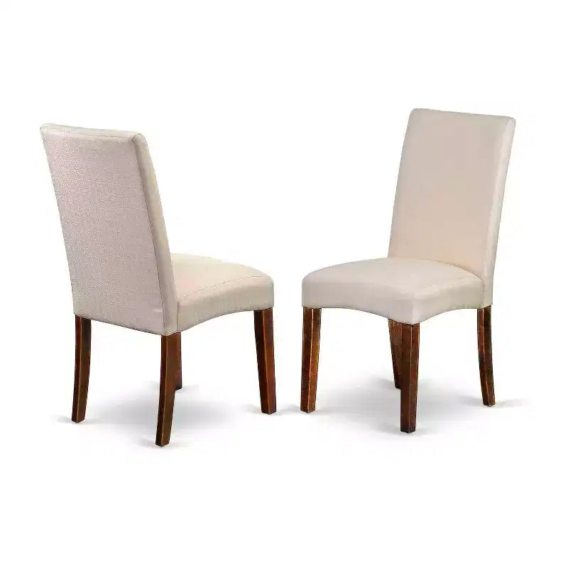 Ensemble de salle à manger rustique 5 pièces Table et chaises carrées - Tissu crème lin, pieds en acajou - Meubles de cuisine de maison