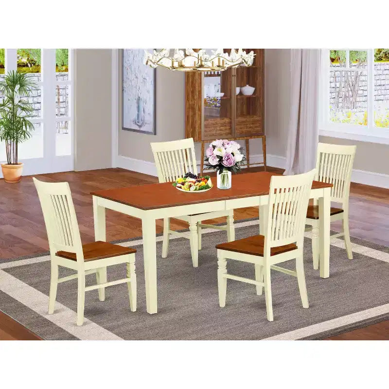 Ensemble de salle à manger vintage – Table et chaises 5 pièces – Table de cuisine avec rallonge – Finition cerisier laiteux