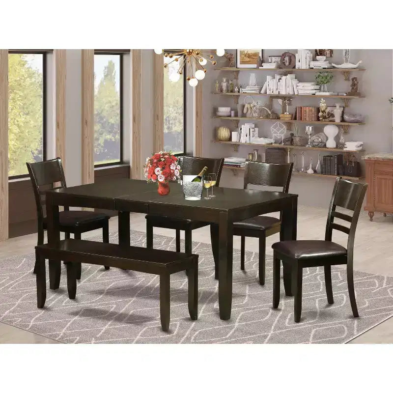 Ensemble de salle à manger 6 pièces - Table rectangulaire, 4 chaises et banc - Ensemble de cuisine