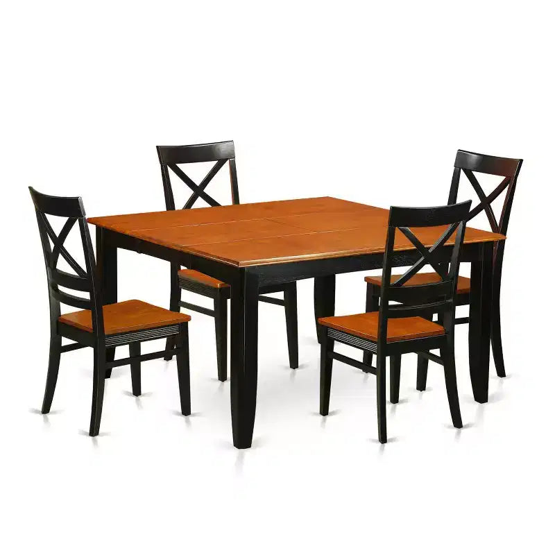 9 Piece Dining Room Set, Square Wooden Table with Butterfly Leaf and 8 Chairs, Black & Cherry Finish, 54 Inch