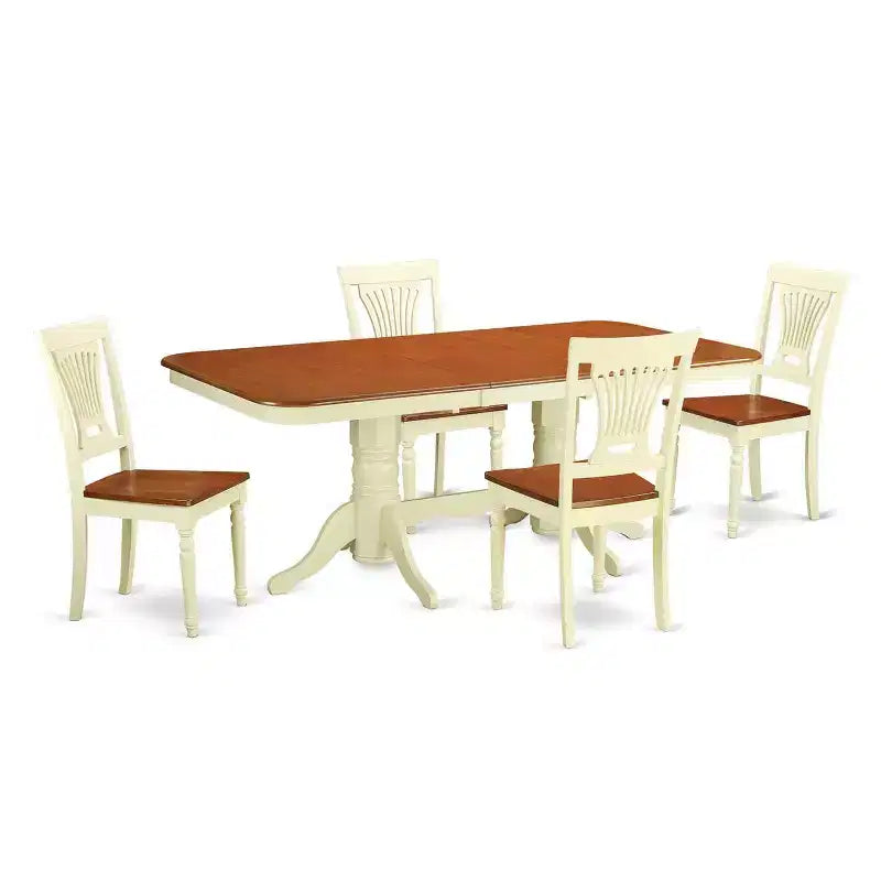 Dining Table Set 5 Piece Kitchen Table with Chairs - Round Extension Leaf Table