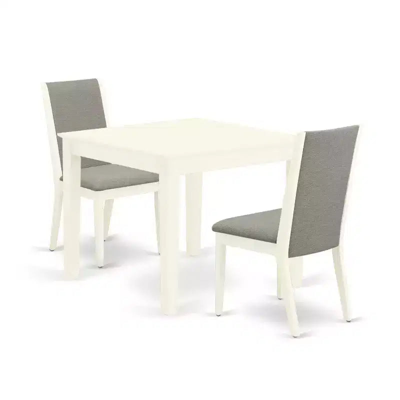 Modern 3-Piece Dining Set - Table & 2 Chairs - Linen White Finish