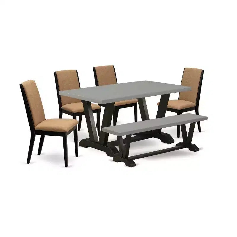 HomeStock 6-Piece Rectangle Natural Oak Finish Solid Wood Top dining Table with 1-Bench and 4-Chairs