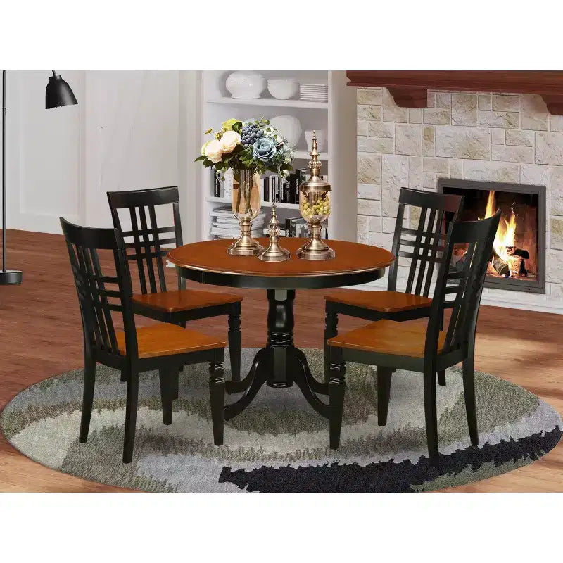 Ensemble de salle à manger médiéval - Table ronde et 4 chaises - Meubles de cuisine et salle à manger