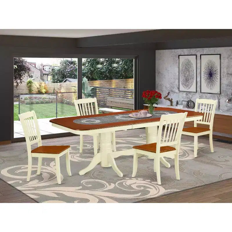 Ensemble de salle à manger rectangulaire - Ensemble table et chaises 5 pièces - Table 152x198 cm avec rallonge - Design moderne de ferme