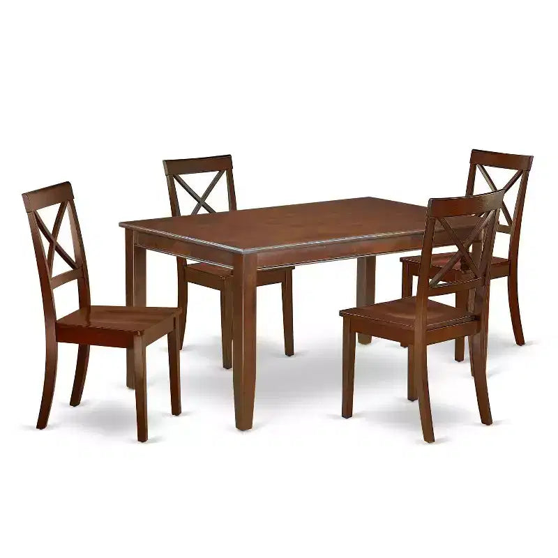 Art Nouveau Dining Set - 5 Piece Rectangular Table & 4 Chairs - 60 Inch Dining Room Furniture