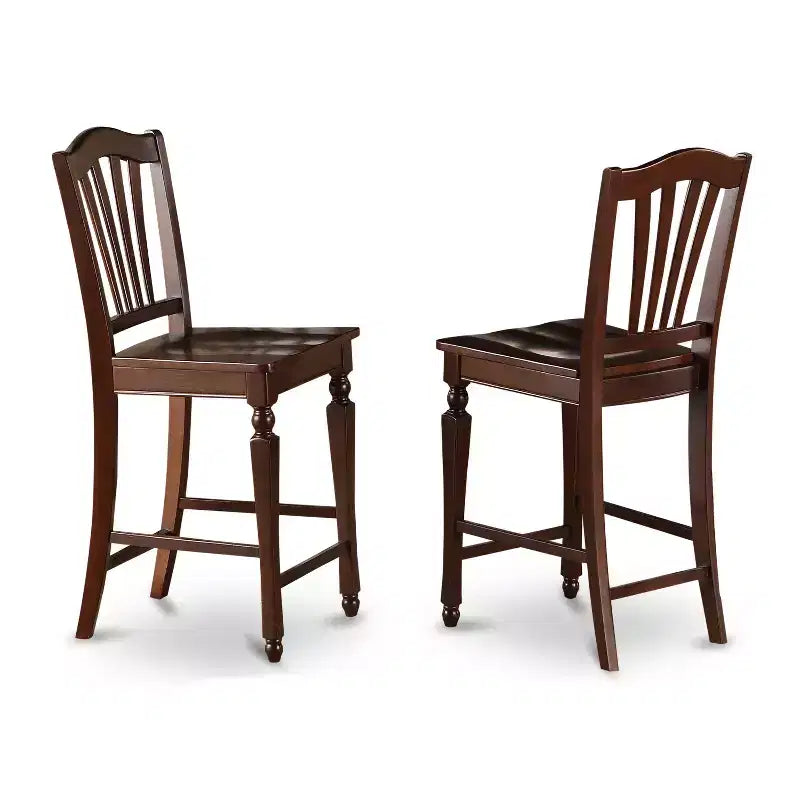 Ensemble de salle à manger hauteur comptoir - Ensemble de table et 2 chaises - Table piédestal ronde - Fini acajou