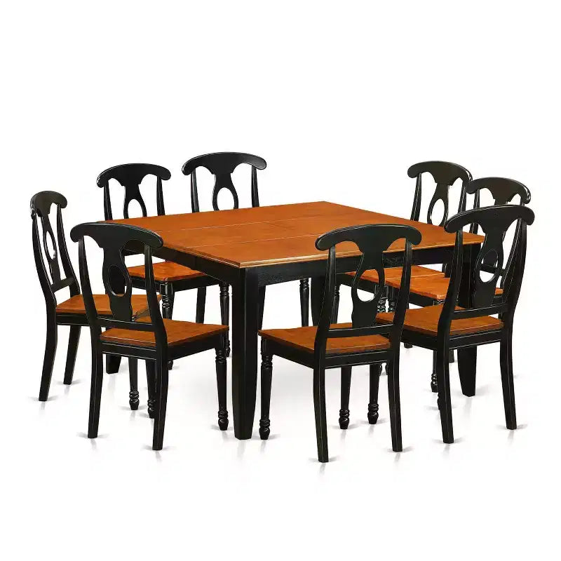 HomeStock 9-Piece Square Black & Cherry Finish Solid Wood Top Dining Table with 8-Chairs