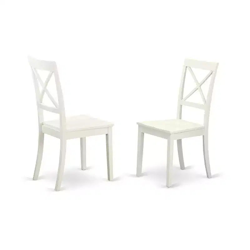 HomeStock Ensemble de salle à manger 5 pièces en lin blanc avec plateau en bois massif et 4 chaises à abattant à dossier croisillons
