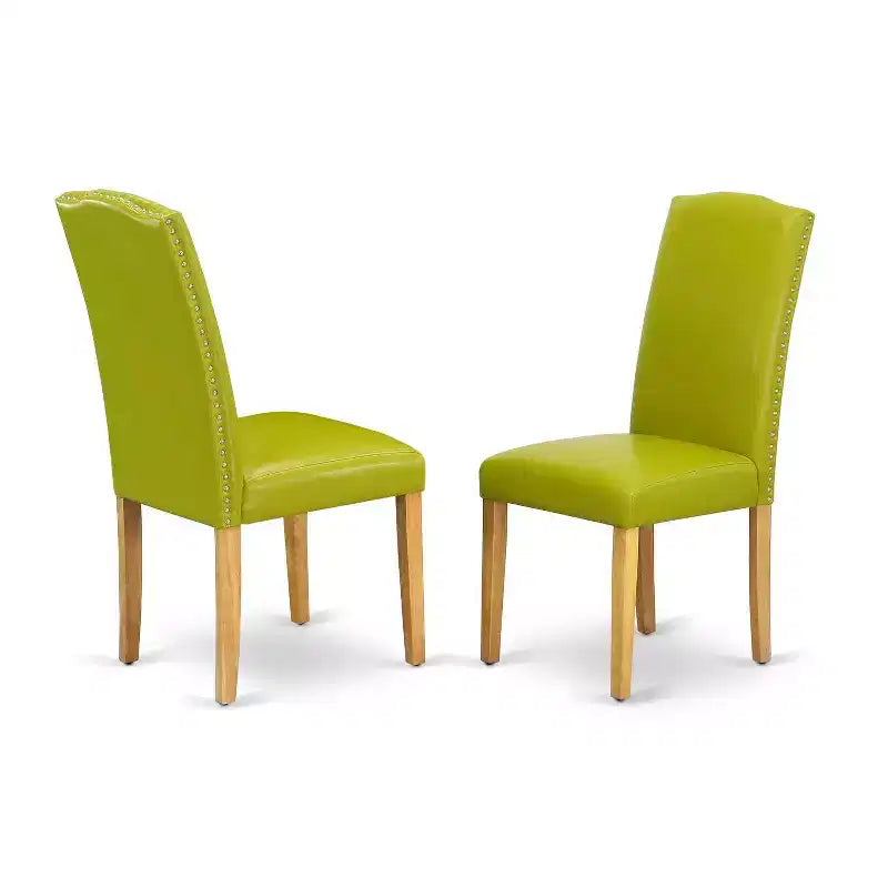 Ensemble de salle à manger rond style ferme - table 5 pièces et chaises, table 36 po, pieds en chêne, cuir PU, vert automne