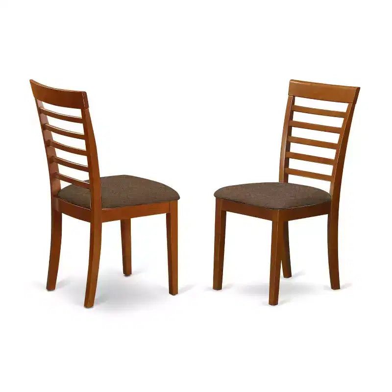 Table à manger 7 pièces ovale en bois massif finition brun selle avec 6 chaises avec