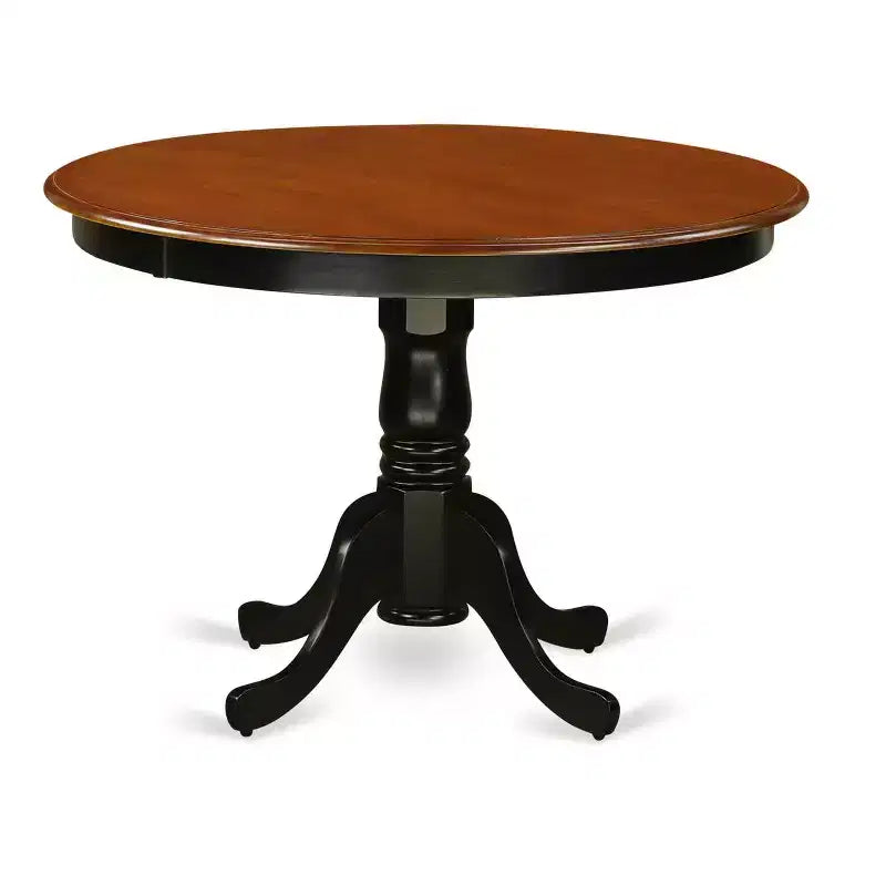 Table de salle à manger HomeStock 3 pièces ronde en bois massif, finition noire et merisier, avec 2 chaises