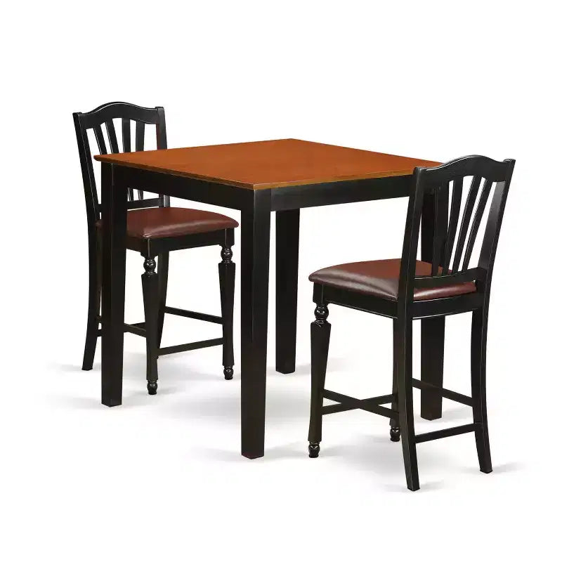 Counter Height Dining Set - 3 Piece Table & Chairs - Modern Kitchen Pub Set - 36x36 Inch - Black & Cherry