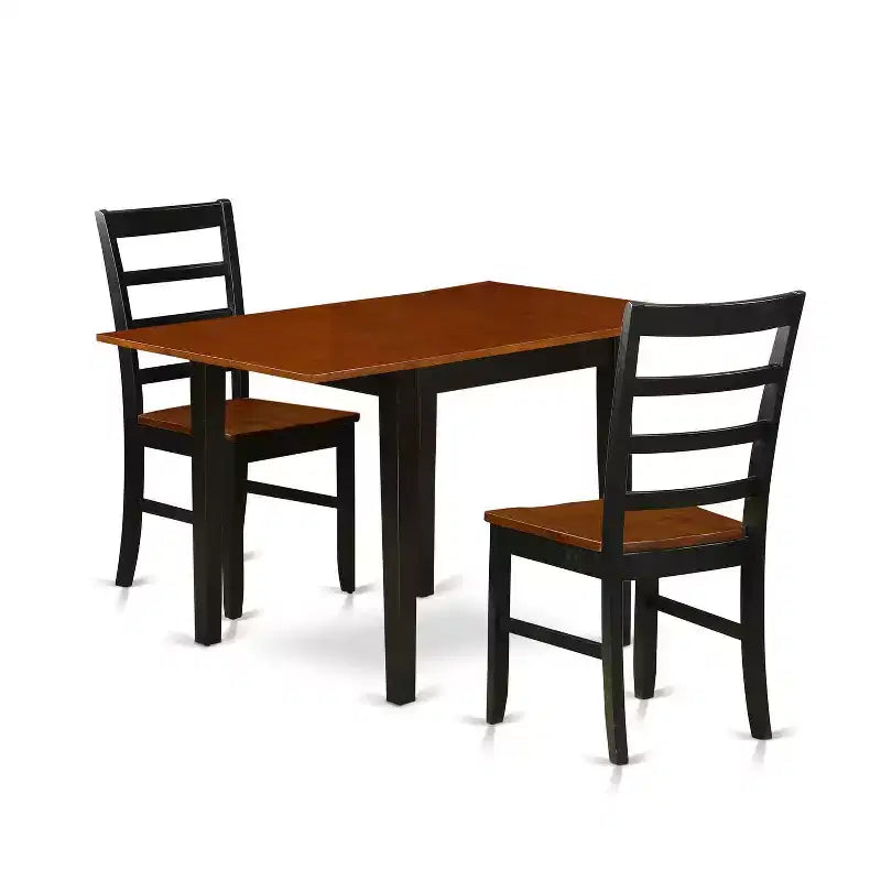 3-Piece Black and Cherry Finish Solid Wood Top Dining Table Set with Square Table and Ladderback Chairs