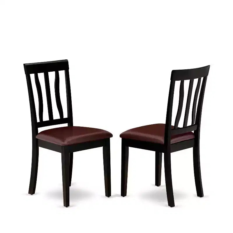 Table à manger HomeStock 5 pièces ronde noire et finition cerisier en bois massif avec 4 chaises
