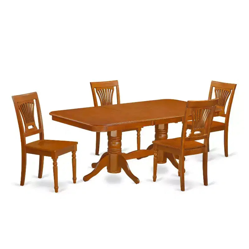 Rustic Dining Table Set 5 Piece - Kitchen Table with Chairs, Extension Leaf, Saddle Brown Finish