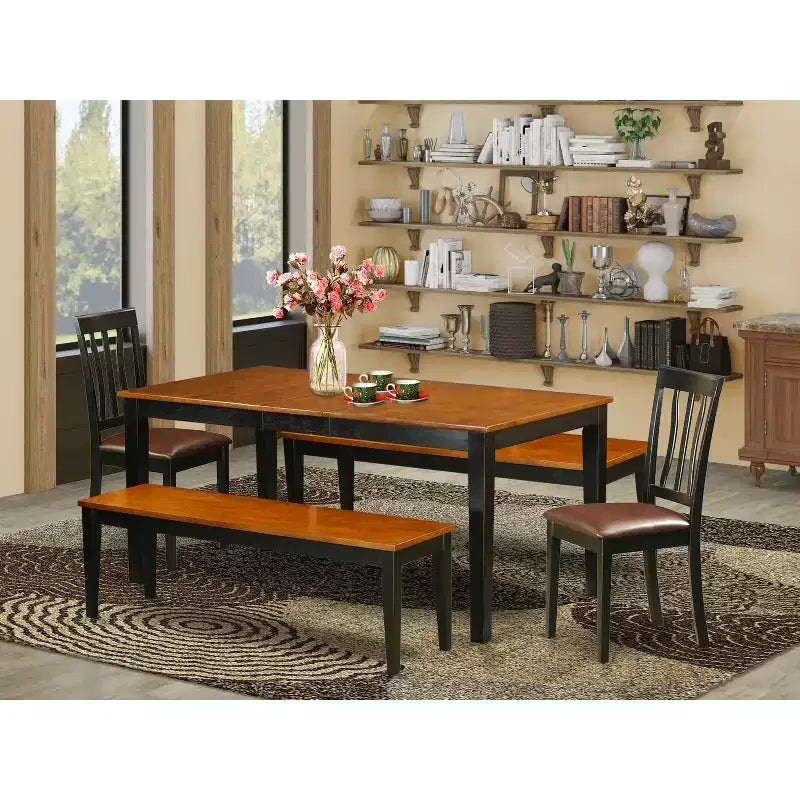 Ensemble de salle à manger 5 pièces - Table de cuisine avec chaises et banc - Style Renaissance Revival