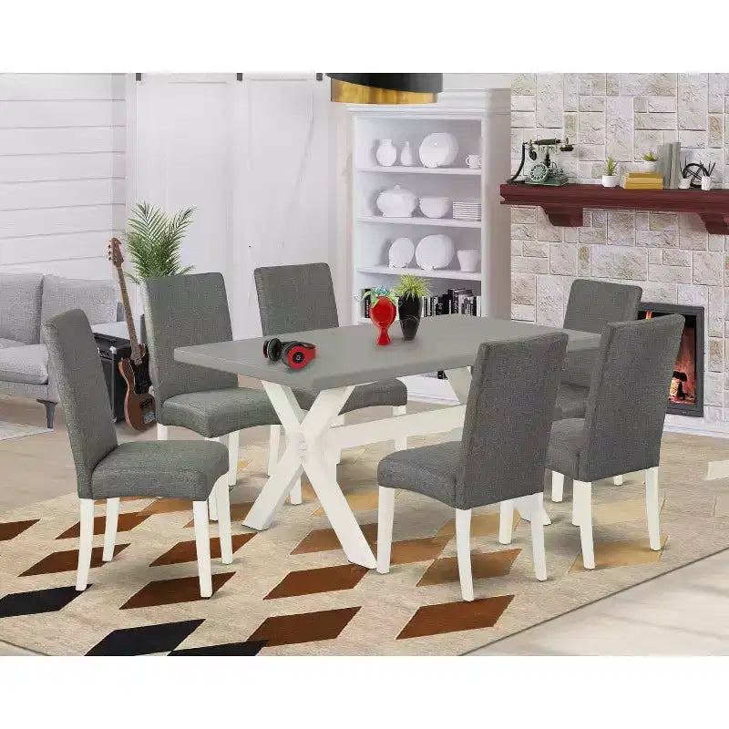 Table de salle à manger rectangulaire en bois massif, finition chêne naturel, 7 pièces, avec 6 chaises avec