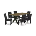 HomeStock 7-Piece Natural Oak Finish Solid Wood Top Dining Table with 6 Chairs