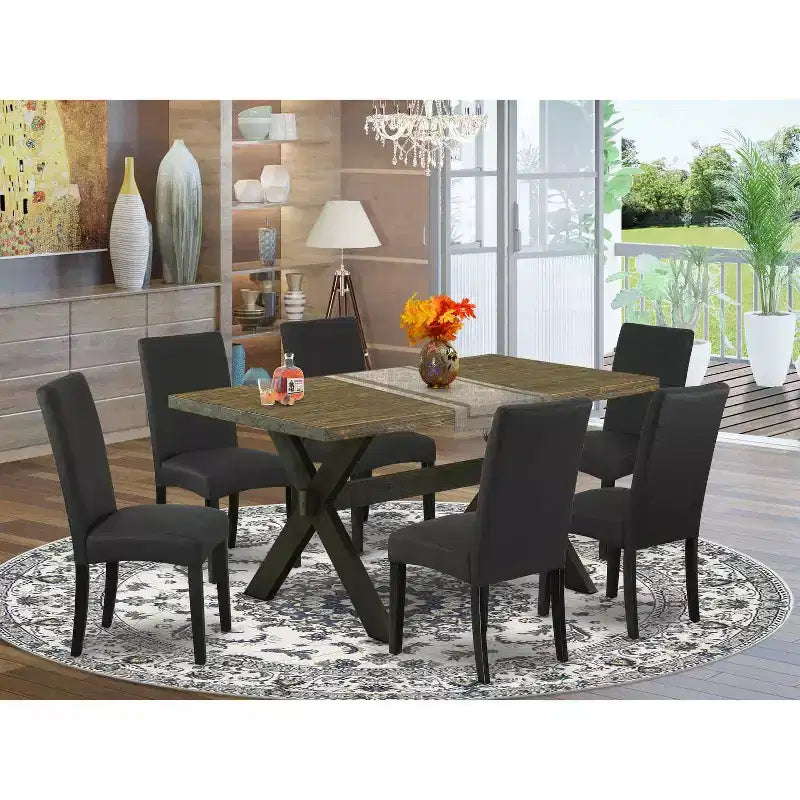 Table à manger HomeStock 7 pièces en bois massif finition chêne naturel avec 6 chaises