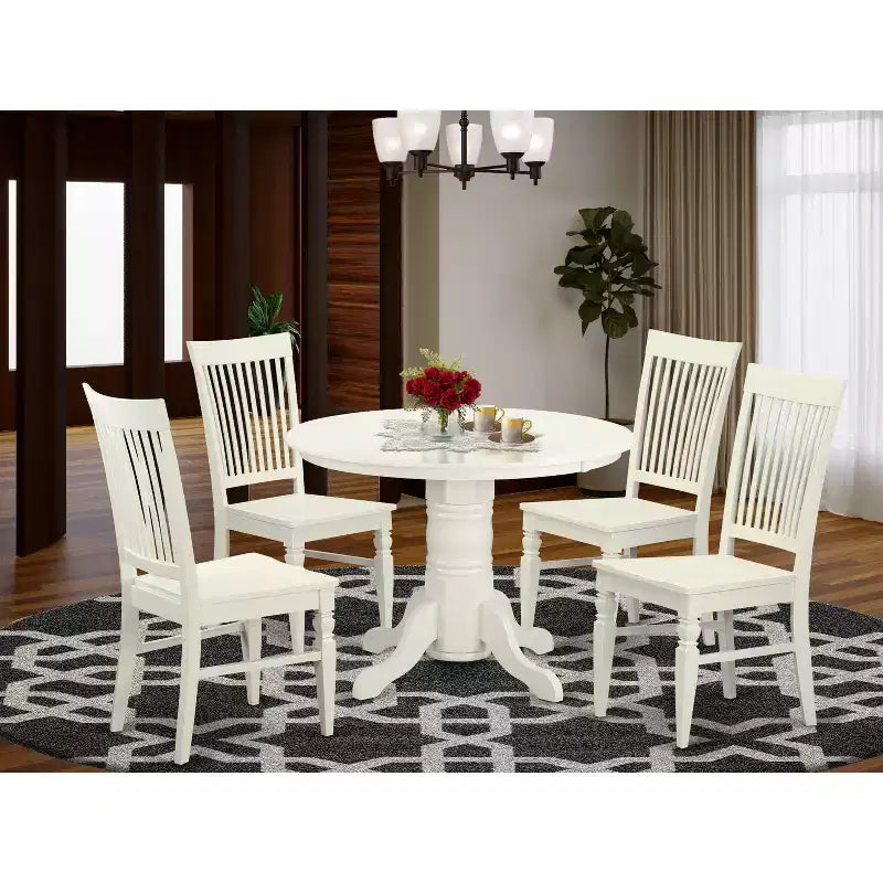 Ensemble de salle à manger moderne 5 pièces, table et chaises - Table de cuisine ronde avec 4 chaises - 42 pouces, blanc lin