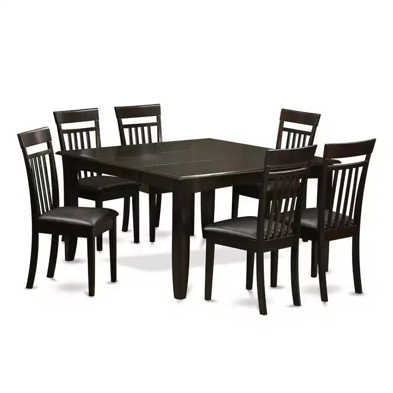 HomeStock 7-Piece Square Cappuccino Finish Solid Wood Top Dining Table with 6-Chairs