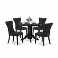 HomeStock 5-Piece Round Black Finish Solid Wood Top Dining Table with 4 Upholstered Chairs