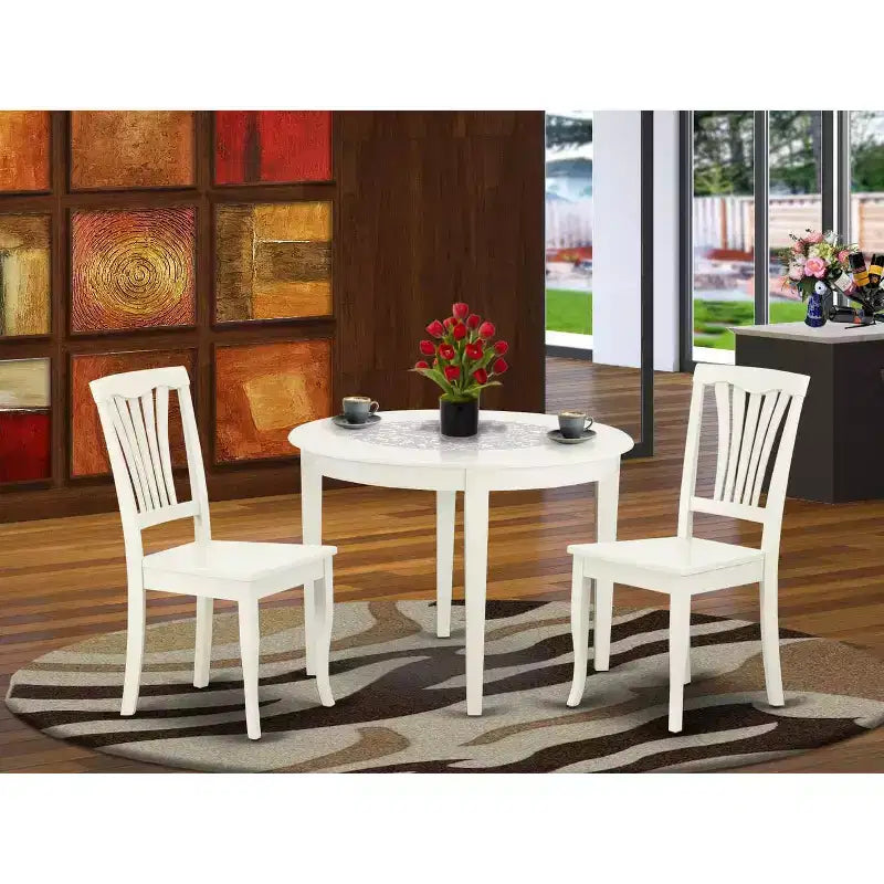 Ensemble de salle à manger rond 3 pièces – Table de 42 pouces et 2 chaises – Meuble de style baroque