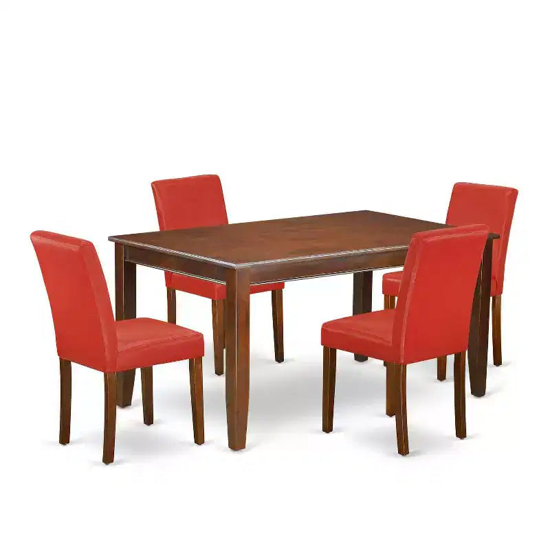 HomeStock 5-Piece Rectangle Mahogany Finish Solid Wood Top Dining Table with 4 Parson Chair