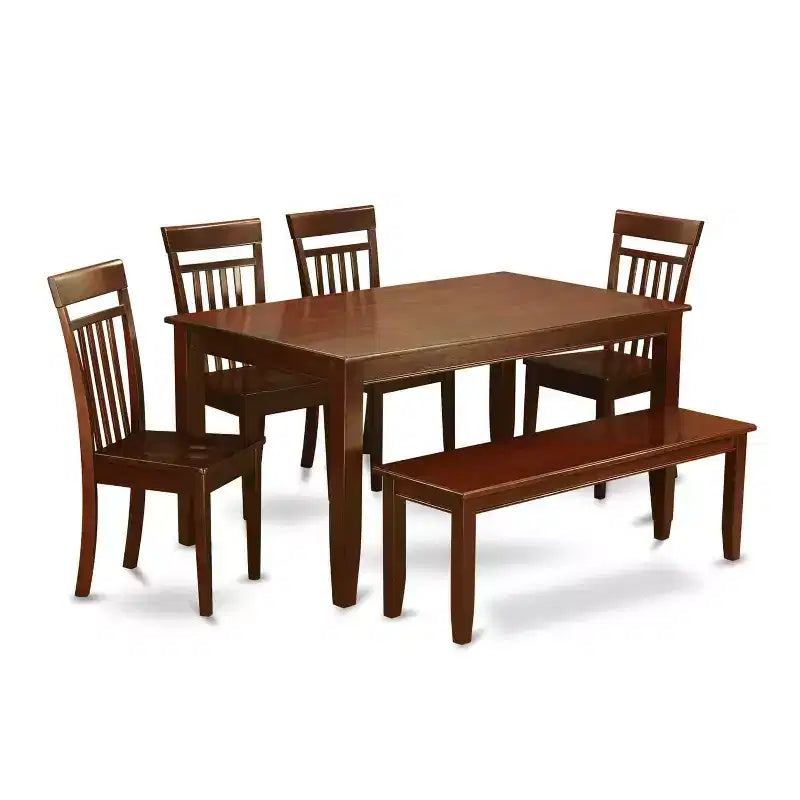 Medieval Dining Table Set with Bench - 60 Inch Rustic Wood Table & 4 Chairs - Elegant Farmhouse Kitchen Set