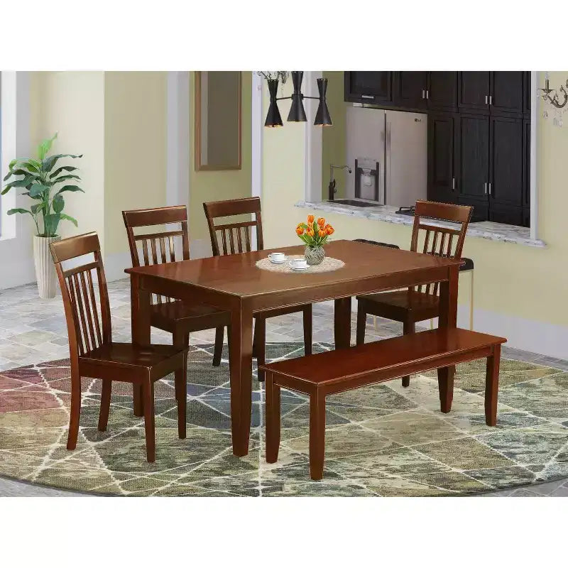 Ensemble de table à manger médiévale avec banc - Table en bois rustique de 60 pouces et 4 chaises - Élégant ensemble de cuisine style ferme