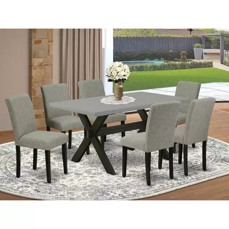 HomeStock Ensemble de 7 pièces Table à manger rectangulaire en bois massif finition chêne naturel avec 6 chaises