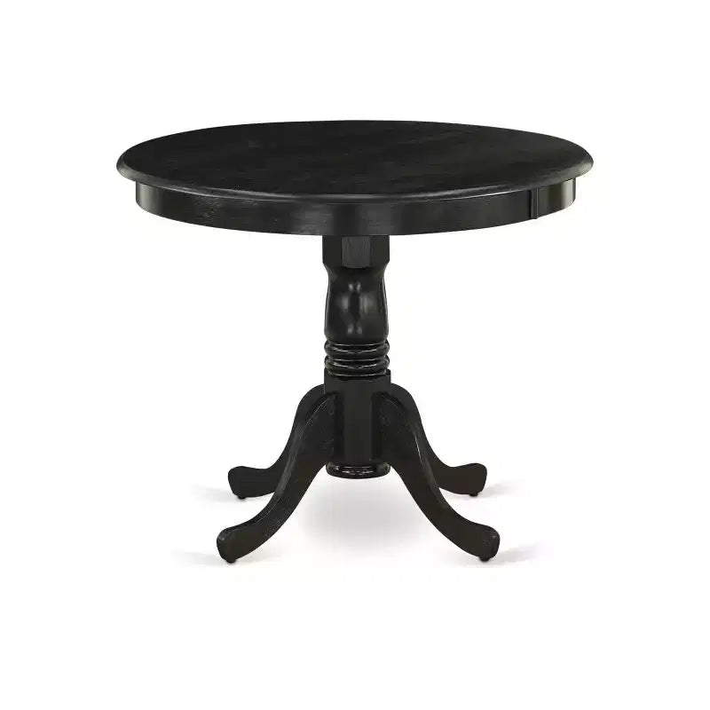 Ensemble de salle à manger HomeStock 5 pièces, table ronde en bois massif au fini noir brossé avec 4 chaises Parson