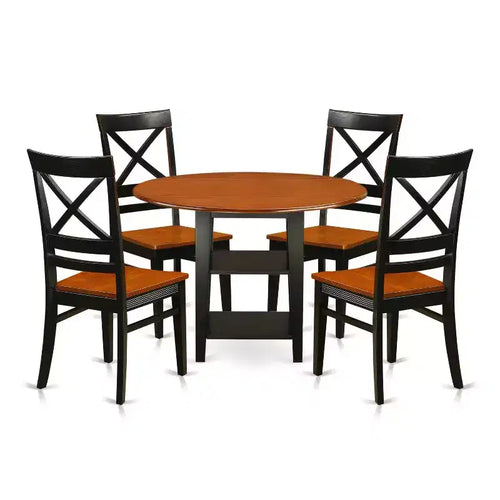 5 Piece Dinette Set - Round Table & 4 Chairs - Rustic Black Cherry Finish - Kitchen Dining Room Set