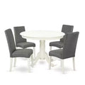 Round Dinette Set 5Pc - 42 Inch Table & 4 Chairs - City Sleek Design - Linen White Legs - Gray Fabric