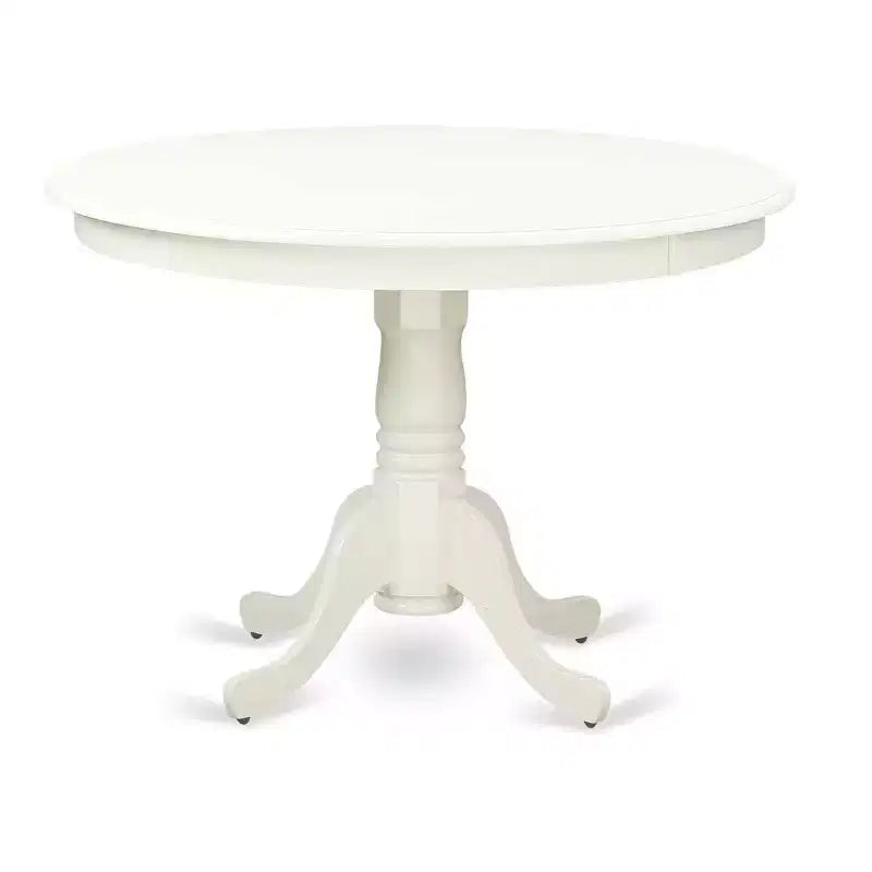 Ensemble de salle à manger rond 5 pièces - Table de 42 pouces et 4 chaises - Design épuré "City Sleek" - Pieds blancs "Linen White" - Tissu gris