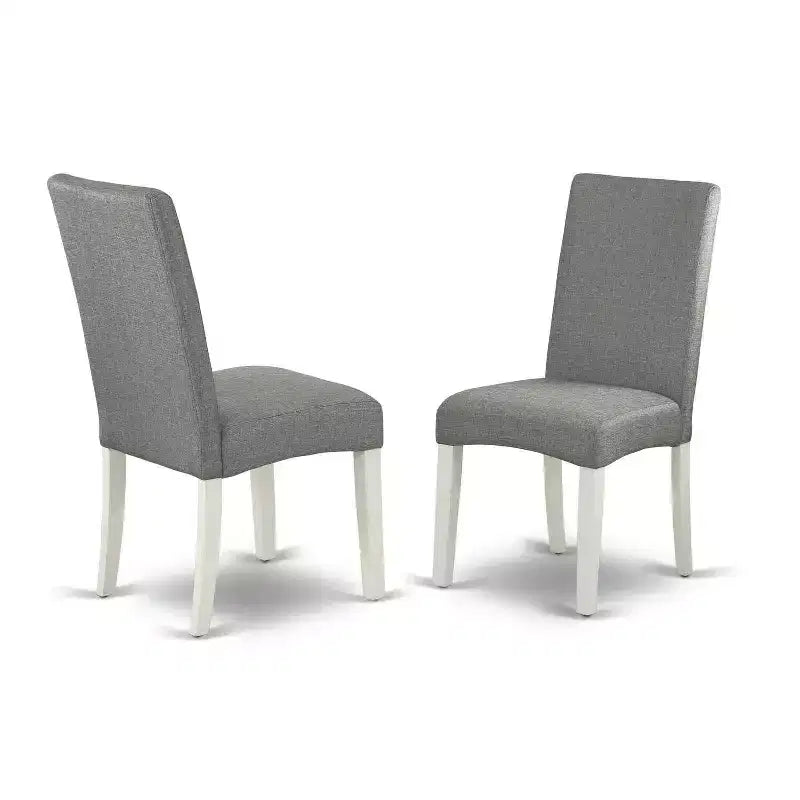 Ensemble de salle à manger rond 5 pièces - Table de 42 pouces et 4 chaises - Design épuré "City Sleek" - Pieds blancs "Linen White" - Tissu gris