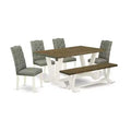 6-Piece Natural Oak Finish Solid Wood Top dining Table with 1-Bench and 4-Chairs with
