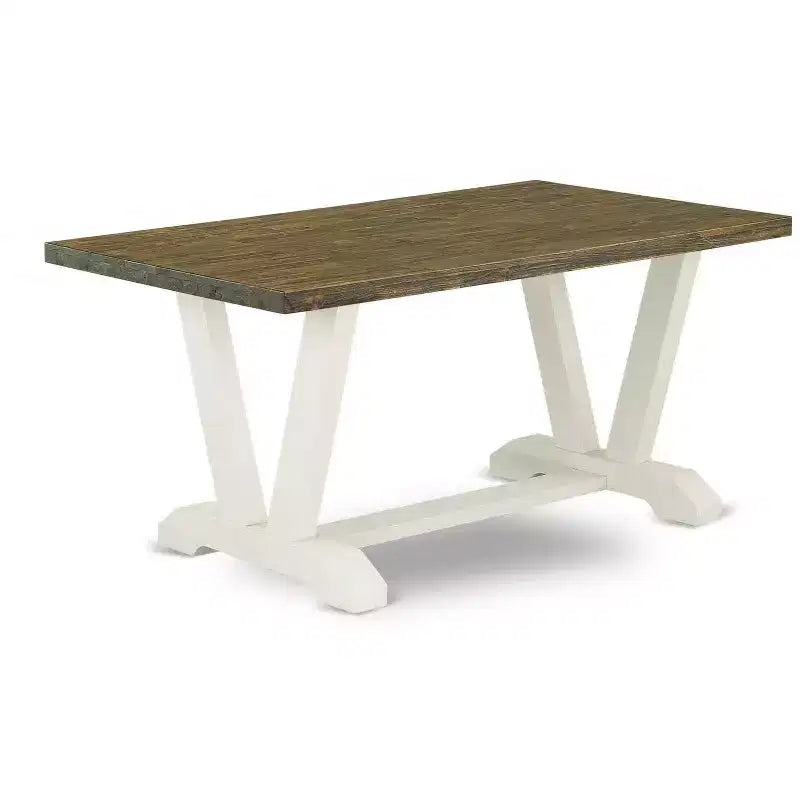 Table à manger 6 pièces avec plateau en bois massif finition chêne naturel, 1 banc et 4 chaises avec