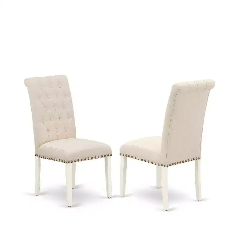 Ensemble de salle à manger 3 pièces - Table de cuisine et 2 chaises de style Parson - Blanc lin et beige