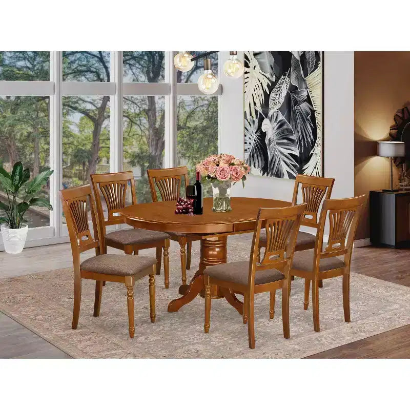 Ensemble de salle à manger ovale antique - Table à manger avec chaises - Bois d'hévéa - Fini brun selle - Ensemble de coin-repas