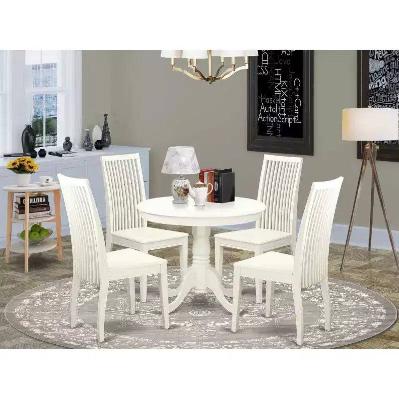 Ensemble de table de cuisine 5 pièces Table à manger ronde et 4 chaises Lin Blanc Ensemble de bistrot moderne