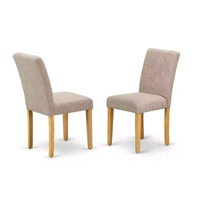 Ensemble de salle à manger rectangulaire 5 pièces, table et chaises - Tissu en lin, pieds en chêne, couleur faon clair - HomeStock
